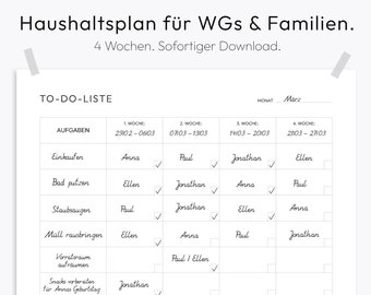 House Chore Plan, Monthly Cleaning Schedule, Shared Home, Families, To-Do List, Househould Planner, Chore Tracker, Household Tasks, German