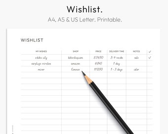 Wishlist, Gift Ideas, Christmas Gift Planner, Gift Budget, Birthday Gift Planner, Instant Download PDF, A4, Letter