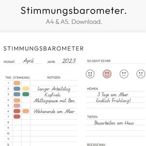 Mood Tracker, Afdrukbaar, Maandelijkse Mood Planner, Mood Tracker Chart, Instant Download PDF, A4, A5, Duits
