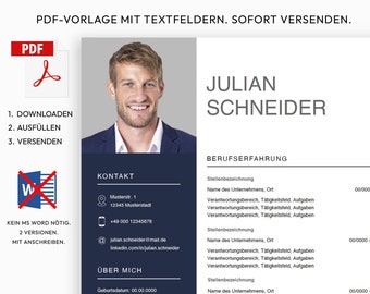 Lebenslauf PDF, Deutsch, Bewerbungsvorlage, Lebenslauf Vorlage, CV Template, PDF zum Download