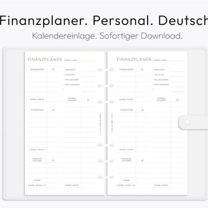 Financial Overview, Monthly Budget Planner, Downloadable PDF, Printable, Personal Size, Minimalist, Planner Inserts, German