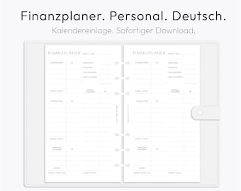 Financial Overview, Monthly Budget Planner, Downloadable PDF, Printable, Personal Size, Minimalist, Planner Inserts, German