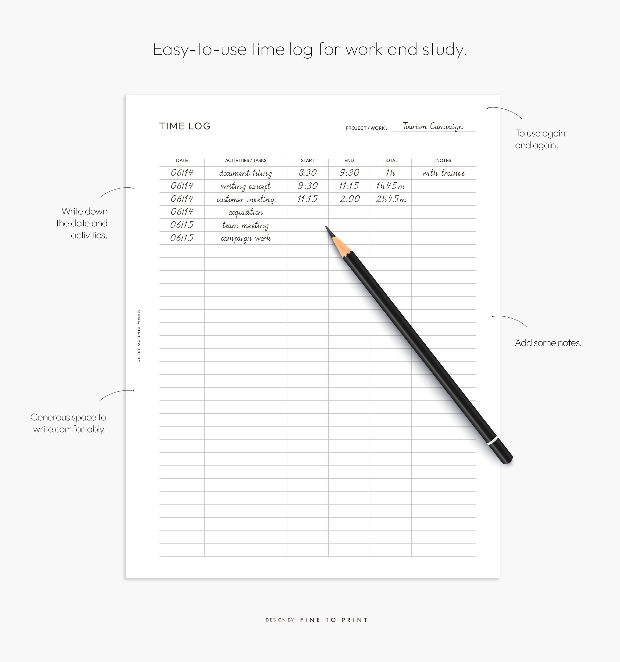 Time Tracker Printable, Time Log, Time Management, Activity Tracker