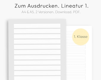 Printable Lined Paper PDF, School, First Graders, Preschool, Lines Pages, Learn To Write, Lineatur 1, German, A4, A5