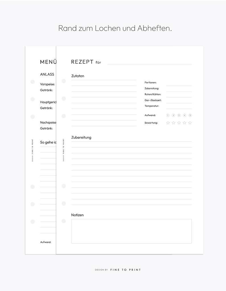 Recipe Template, Recipe Sheet, Recipe Book, Meal Planner, A4, A5 PDF, Download, German image 5