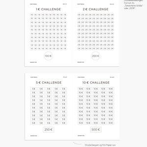 May include: A printable sheet with four different money challenge grids. Each grid features a different denomination of currency: 1 euro, 2 euros, 5 euros, and 10 euros. The grids are designed to be printed on A4 paper and cut out along the lines.