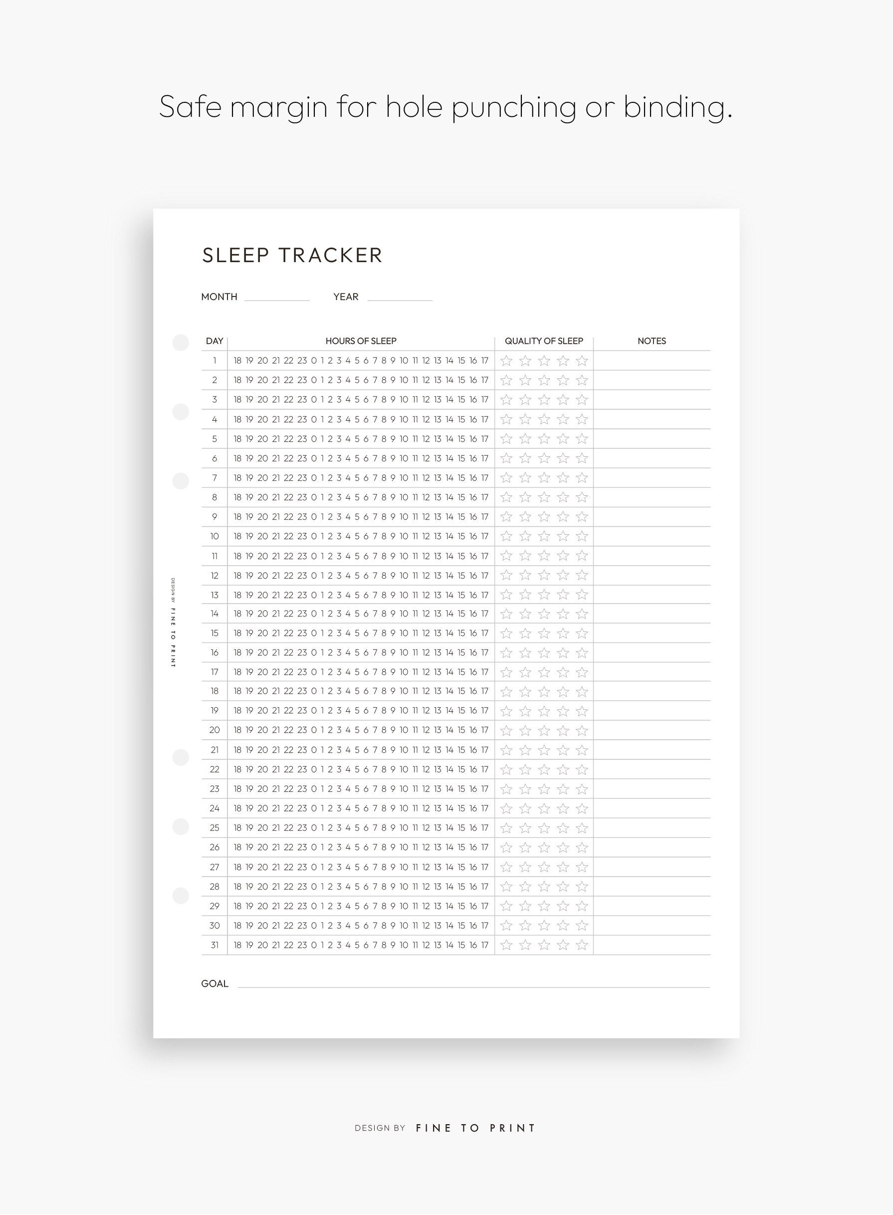 Sleep Tracker, Monthly Sleep Chart, Sleeping Log, Downloadable PDF ...