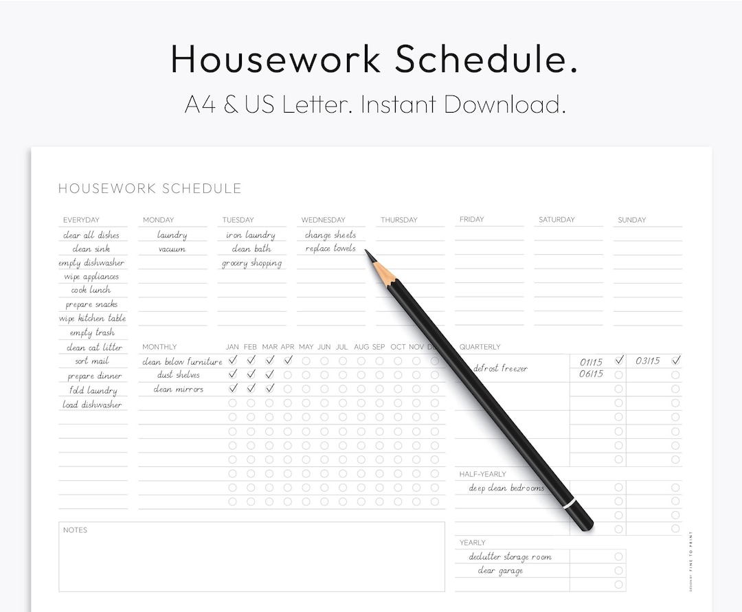 Cleaning Schedule, Printable, Housework Tracker, Household Planner ...