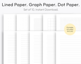 Druckbares Linienpapier, Graphpapier, Gitterpapier, Punktpapier, Sofortiger Download PDF, A4, A5, Buchstabe