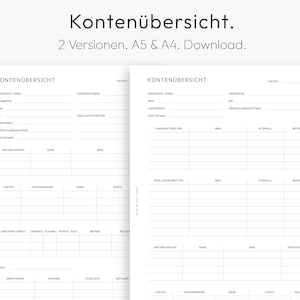 Account Summary, Payroll Account, Downloadable PDF, Printable, A4, A5, Template, Minimalist, German