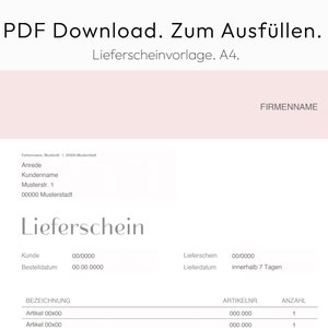 Plantilla de nota de entrega, formulario de entrega personalizado, nota comercial, formulario de nota de entrega, PDF imprimible, A4, alemán