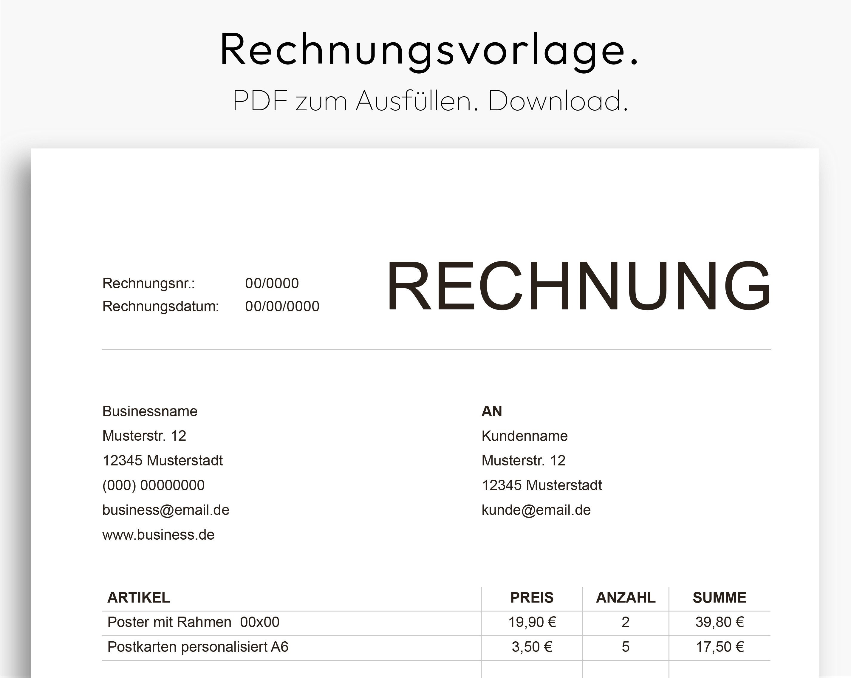 Rechnungsvorlage, Rechnung Vorlage, PDF zum Download, einfache Rechnung