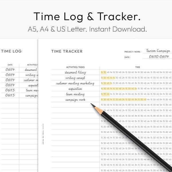 Time Tracker Printable, Time Log, Time Management, Activity Tracker, Time Blocking Template, A5 Planner Inserts, PDF Download, A4, Letter