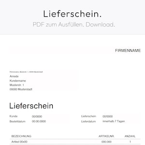 Plantilla de nota de entrega, formulario de entrega personalizado, nota comercial, formulario de nota de entrega, PDF imprimible, A4, alemán