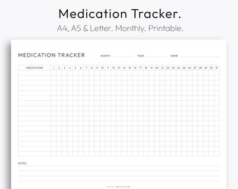Medication Tracker, Chart, Monthly Medication Intake, Downloadable PDF, Monthly Plan, A4, Letter