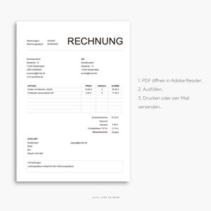 Puede incluir: Una plantilla de factura en blanco y negro con la palabra "RECHNUNG" en la parte superior. La factura incluye una tabla con columnas para el art&iacute;culo, el precio, la cantidad y el total. La factura tambi&eacute;n incluye una secci&oacute;n para la informaci&oacute;n de pago y una secci&oacute;n para notas.