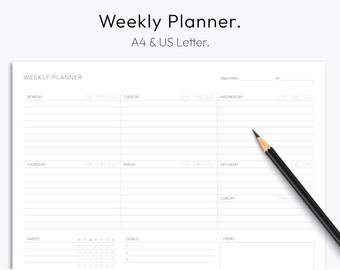 Wochenplaner PDF, Terminplan Vorlage, A4, US Letter, Home-Office, Schule, Familie