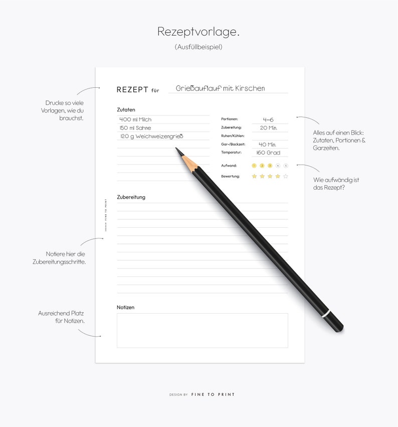 Recipe Template, Recipe Sheet, Recipe Book, Meal Planner, A4, A5 PDF, Download, German image 2