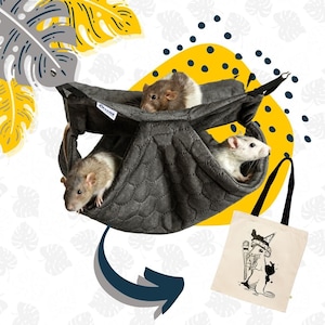 Set: premium rat bag + honeycomb hammock for chinchillas, rats, degus and other rodents. Gray cage hammock, rat toy.
