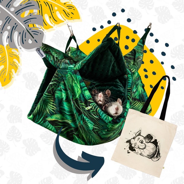 ENSEMBLE : hamac en nid d'abeille + sac écologique durable. Idéal pour les chinchillas et les octodons - Accessoire de cachette confortable pour la cage, hamac pour furet