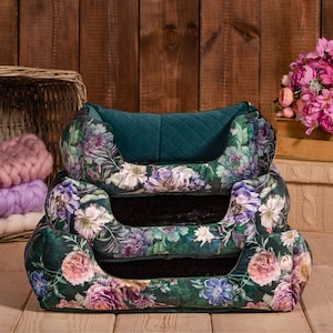 Lit pour animal de compagnie en velours fleuri : canapé confortable pour lapin, cochon d'Inde, hérisson