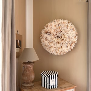 Authentic Juju Hat White Natural Beige [5 sizes available : 14&quot;, 20&quot;, 26&quot;, 32&quot;, 40&quot;] Large African Bamileke Wall Abundance Decoration