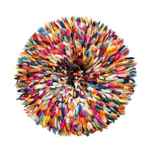 Juju hat multicolor pastel orange accent [5 Sizes : 14&quot;, 20&quot;, 26&quot;, 32&quot;,40&quot;] | Genuine Bamileke headdres African symbol abundance ornament