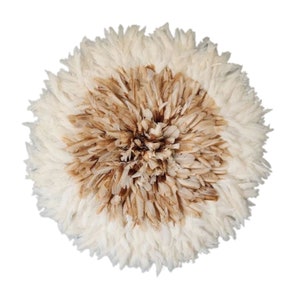 Authentic Juju Hat Mixed White and Beige Heart [5 Sizes] | Bamileke Juju Hat | Boho Decorative Feather Wall Decor