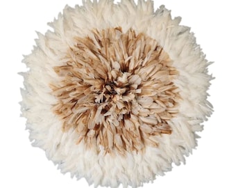 Authentic Juju Hat Mixed White and Beige Heart [5 Sizes] | Bamileke Juju Hat | Boho Decorative Feather Wall Decor