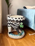 Royal Beaded Stool with Cowries and Bird Motif – Green & Blue Bamiléké | Side Table | Coffee Table | Bedside Table product logo