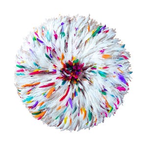 Authentic Juju Hat White Multicolor [5 sizes: 14&quot;, 20&quot;, 26&quot;, 32&quot;, 40&quot;] ethnic wall home decor bold piece vibrant handmade colorful wall art