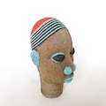 Beaded Head Bamileke Cameroon golden blue [28 cm - 11"] glass beads terracotta sculpture bust bookshelf mantelpiece console decor Africa product logo