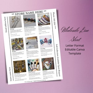 EDITABLE Wholesale Line sheet CANVA Template, Wholesale general catalog, single page wholesale for distribution, Canva Linesheet Catalogue
