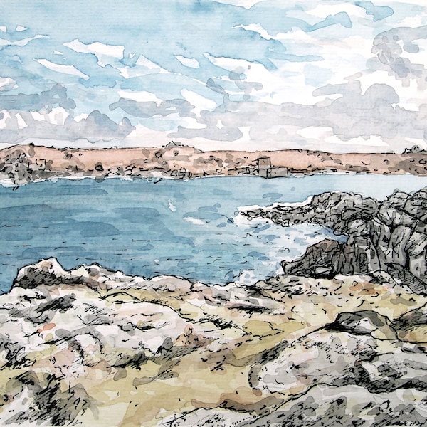 Bryher surplombant Tresco, Îles Scilly - Impression artistique