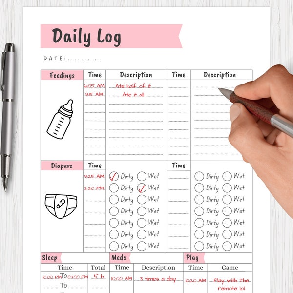 Baby Daily Log, Infant Daily Log, Baby Care Journal, Infant Activity Manager, Newborn Baby Tracker, Babysitting Helper, Baby Life Organizer