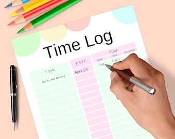 Time log, Printable Task Tracker, Time Tracker, Activity Tracker, Time Log Sheet, Time Log Template, Time Manager, Tasks organizer