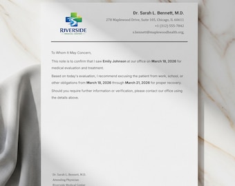 Editable Urgent Care Excuse Letter. Doctor Excuse Note Template. Printable Medical Excuse Note for Work & School. Sick Leave form. Canva PDF