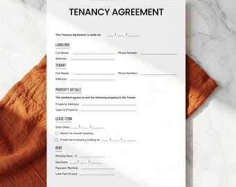Tenancy Agreement Template. Editable Rental Agreement Form. Printable Lease Contract for Landlords. Residential Rental Contract PDF.