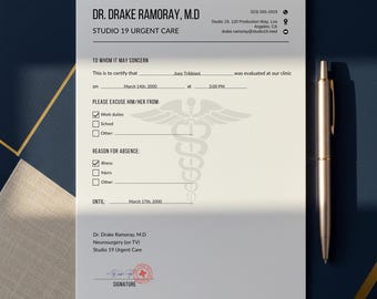 Editable Doctors Note for Work. Urgent Care Excuse Template. Printable Medical Excuse Note for Work & School. Sick Leave form. Canva PDF