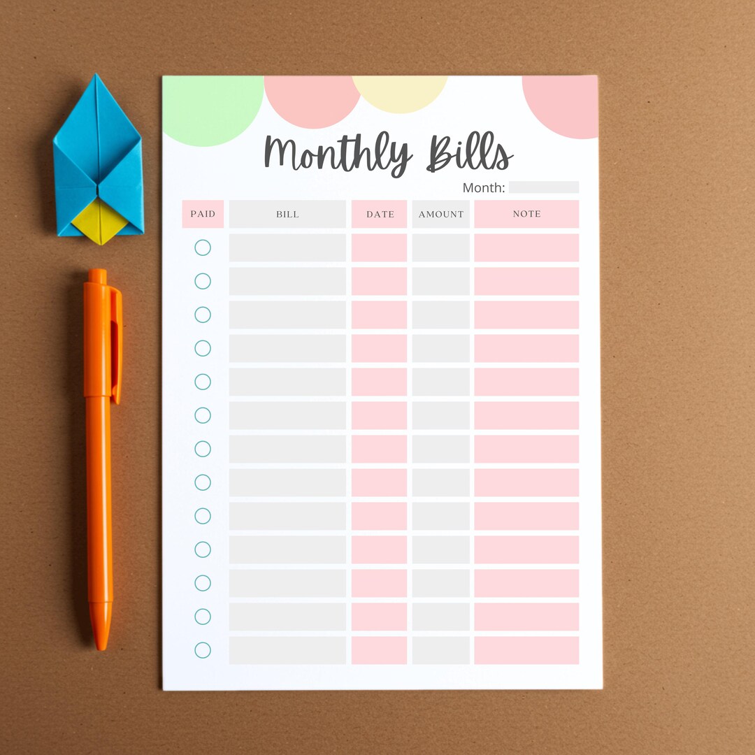 Editable Yearly Bill Payment Tracker Printable | Monthly Bill Log PDF ...
