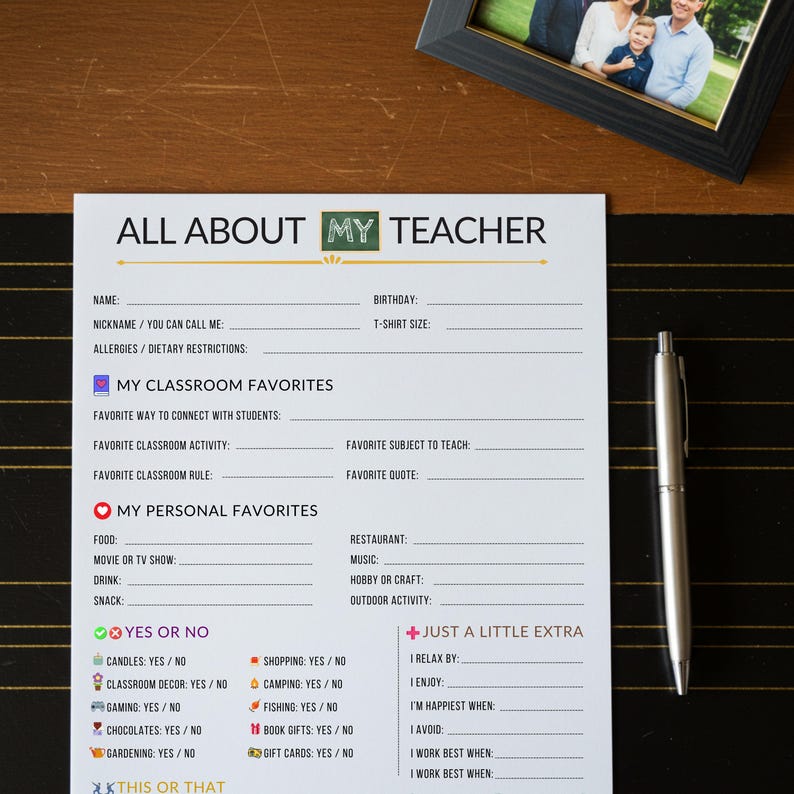 All About My Teacher Printable, First Day of School Teacher ...