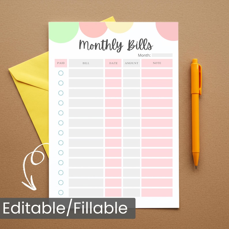 Editable Yearly Bill Payment Tracker Printable | Monthly Bill Log PDF | Expense & Bill Planner A4 A5 Letter | Fillable Bill Checklist image 2
