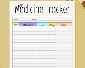 Medication Tracker, Medication Log, Medicine Tracker, Medication Schedule, Monthly Med Tracker, Medication Organizer, Medication Chart