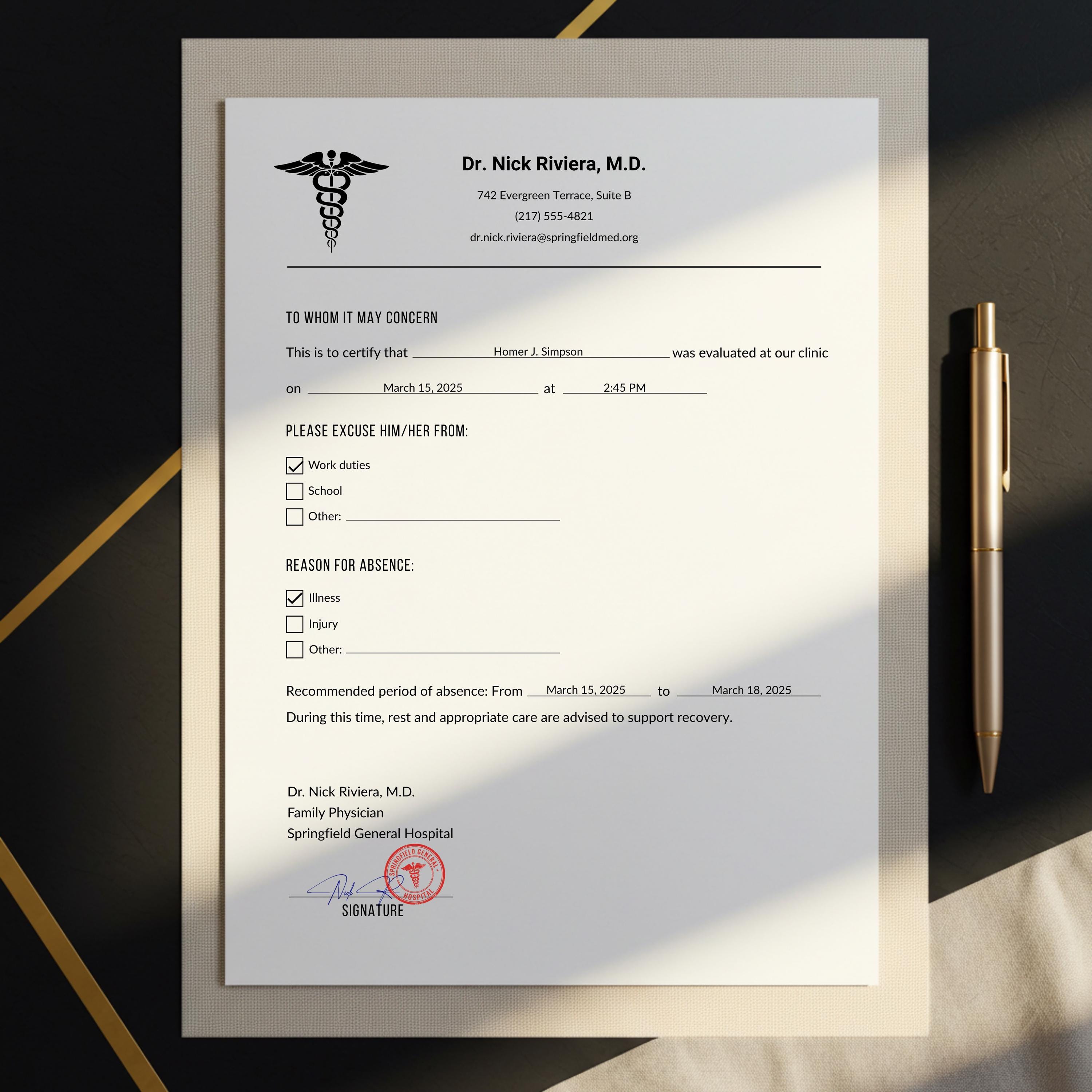 Editable Absence Note Template. Doctor Excuse Note Template