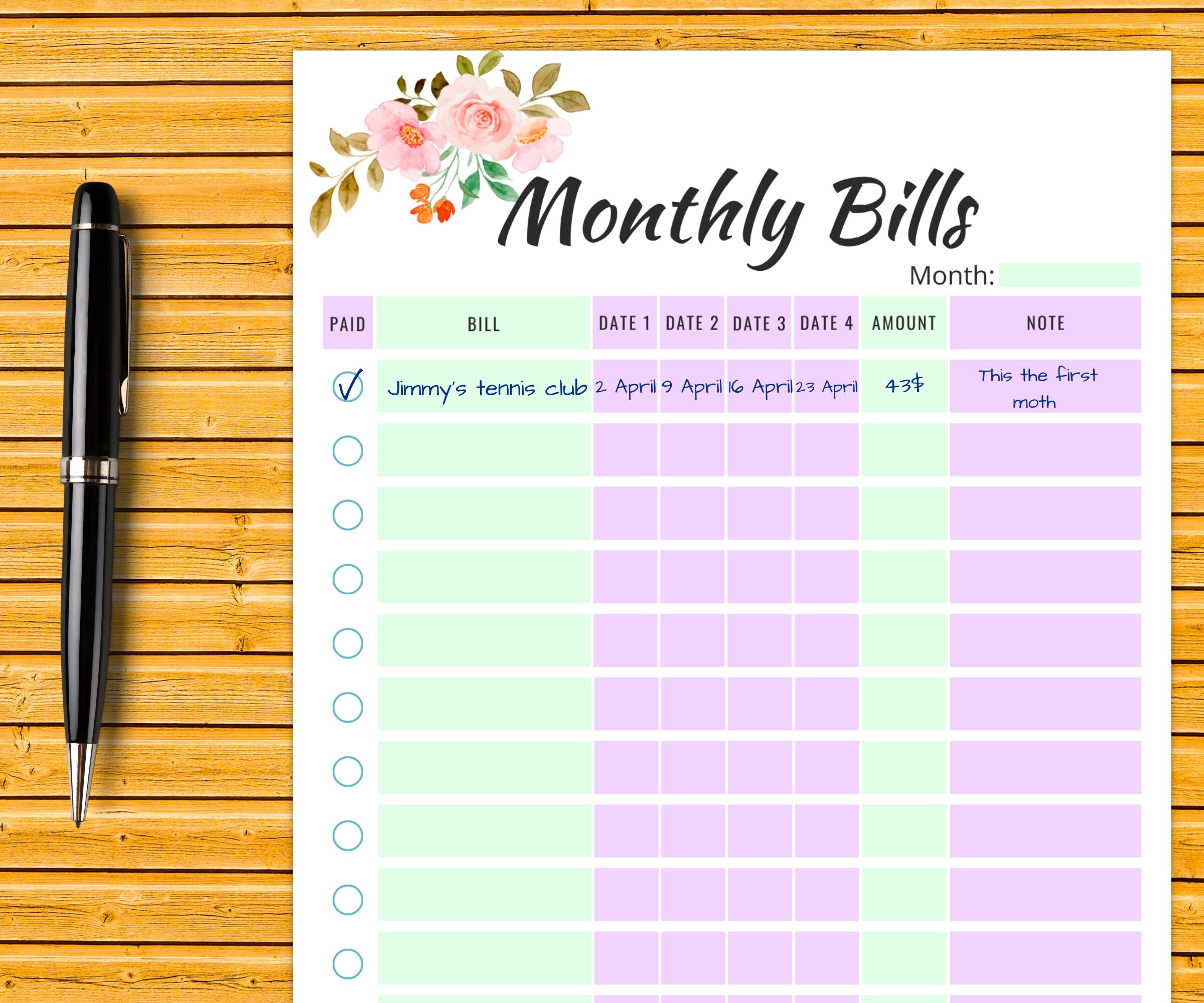 Printable Bill Tracker, Monthly Bill Log, Bill Planner, Bill Management, Bill Payment Checklist, Bill Payment Tracker, Bill Pay Organizer