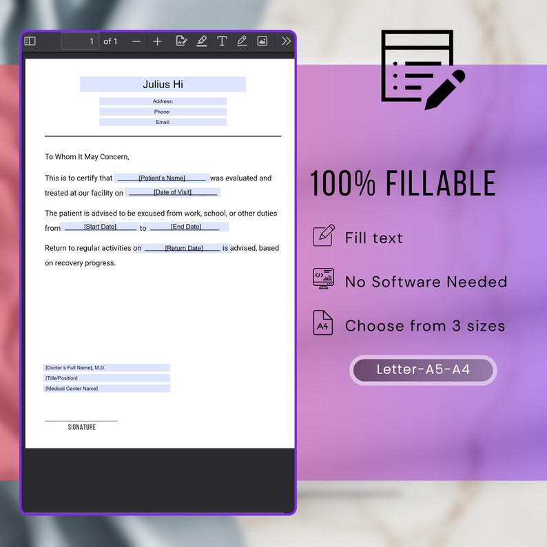 Editable Doctor Excuse Note Template. Printable Medical Excuse Note for ...