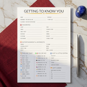Getting To Know You Printable. Coworker Questionnaire. All About Me Survey. Employee Favorite Things. Team building activity. My Team Survey