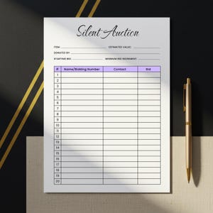 Printable Silent Auction Bid. Auction Sign Up Sheet. Editable Silent Auction Bidding Sheet. Fundraising Bedding PDF. Silent Auction Bid Form
