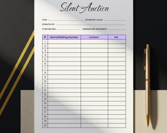 Printable Silent Auction Bid. Auction Sign Up Sheet. Editable Silent Auction Bidding Sheet. Fundraising Bedding PDF. Silent Auction Bid Form