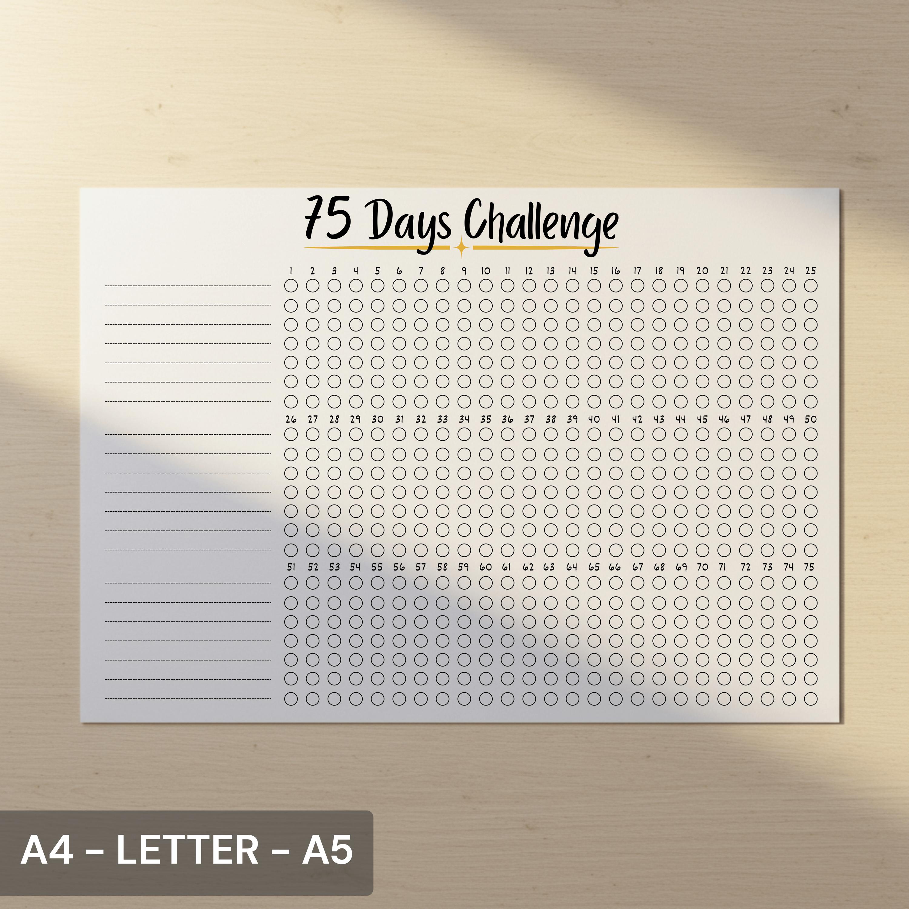 Printable 75 Days Challenge Tracker, 75 Day Tracker, 75 Day Checklist ...